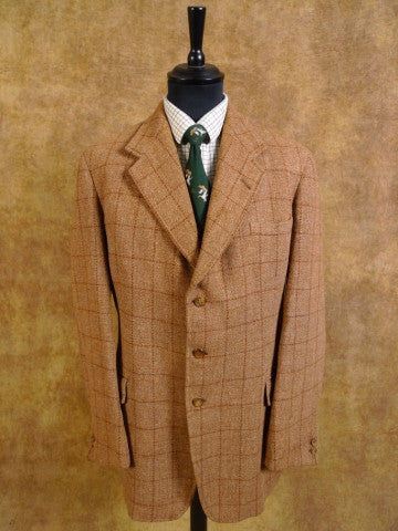 1950s Vintage Bespoke Tan Brown W/P Check Tweed Jacket 45L