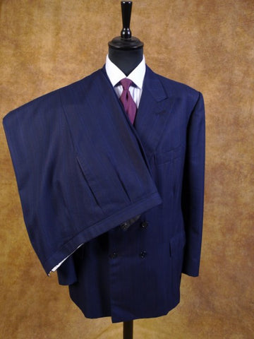 1993 Bespoke All Wool Royal Blue Stripe D/B Suit 44L