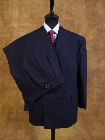 1991 Tommy Nutter Savile Row Full Bespoke 3-Piece D/B Navy Blue Suit 42