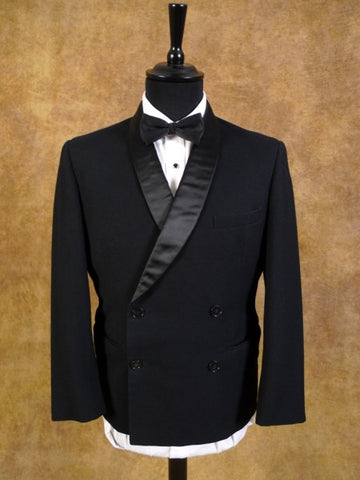 1960s Satin Shawl D/B Black Wool Dinner Suit DJ Jacket 36S