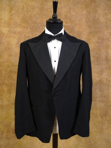 1930s 1940s S/B Peak Lapel Black Doeskin Wool Dinner Jacket DJ 38R