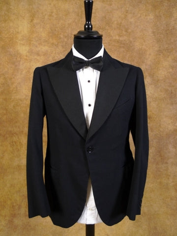 1930s 1940s S/B Peak Lapel Barathea Wool Dinner Jacket w/ silk linings 38S