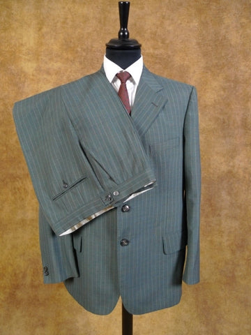 Airey & Wheeler Savile Row Lightweight Green P/Stripe Suit 43R