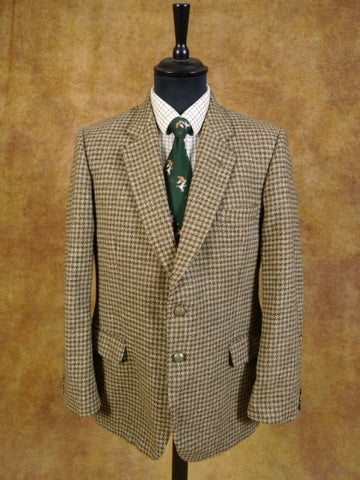 1980s Vintage Brown Houndstooth Harris Tweed Jacket 42S
