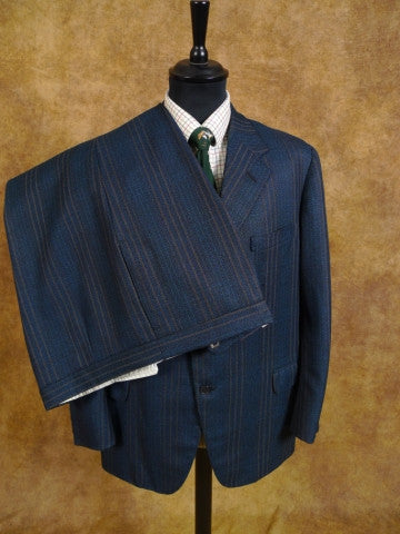 1972 Bespoke Heavyweight Dark Blue Wool Twist Suit 44R