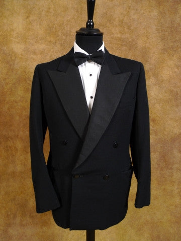 1940s 1950s Black Barathea Wool Dinner Jacket w/ Peak Lapel 36R