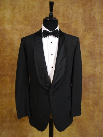 1960s 1970s Vintage Black Worsted Dinner Jacket w/ Shawl Lapel 40L