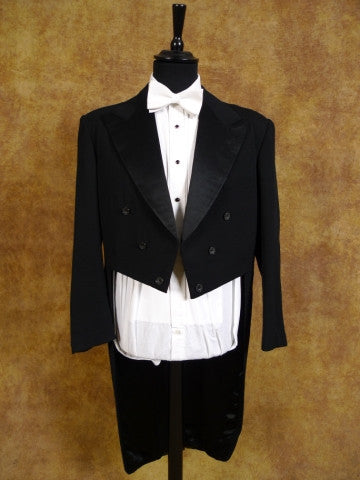 1950s 1960s Vintage Black Barathea Wool Evening Tailcoat 40