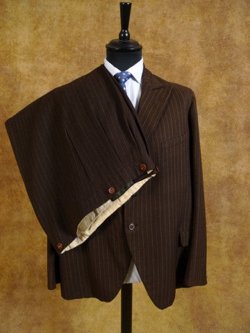 1930s 1940s Brown Pinstripe Worsted Suit 40L