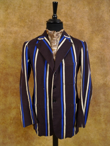 1950 Bespoke Tailored Brown / Blue Striped Boating Blazer 38S