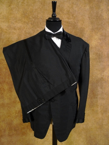 1969 Vintage Bespoke Black Mohair Dinner Suit w/ Silk Velvet Collar 45R