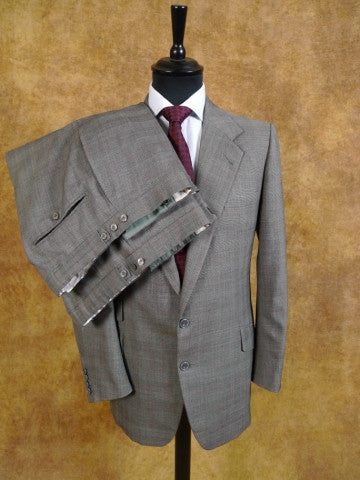 1987 H Huntsman Savile Row Bespoke Grey Glenurquhart Check Suit w/ 2pairs of trousers 39R