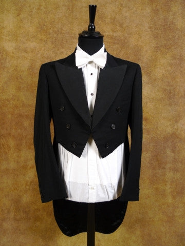 1940s 1950s Vintage Black Barathea Wool Evening Tailcoat 36R