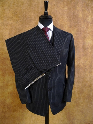 1978 Vintage Bespoke Black / White Stripe 3-Piece Suit 40R