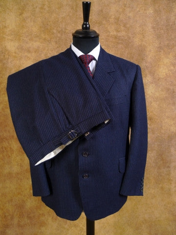 1996 Bespoke Blue Pin-Stripe Wool Worsted Suit 39S extra short