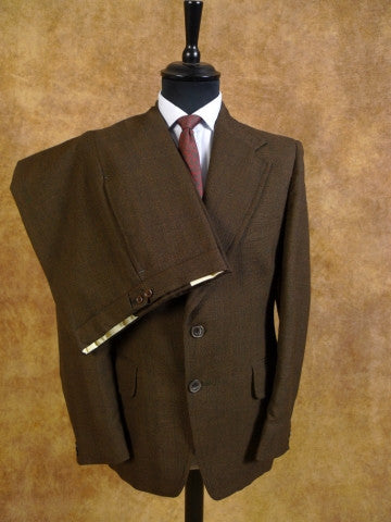 1960s 1970s Brown Glen Check Twist Wool Town & Country Suit 38R