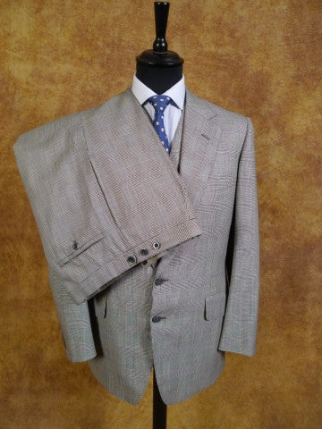1984 Savile Row Bespoke Grey Glenurquhart Check 3-Piece Suit 40R